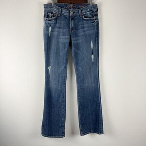 7 For All Mankind Y2K Bootcut Jeans Womens 31 Blue Low Rise Dark Wash Distressed